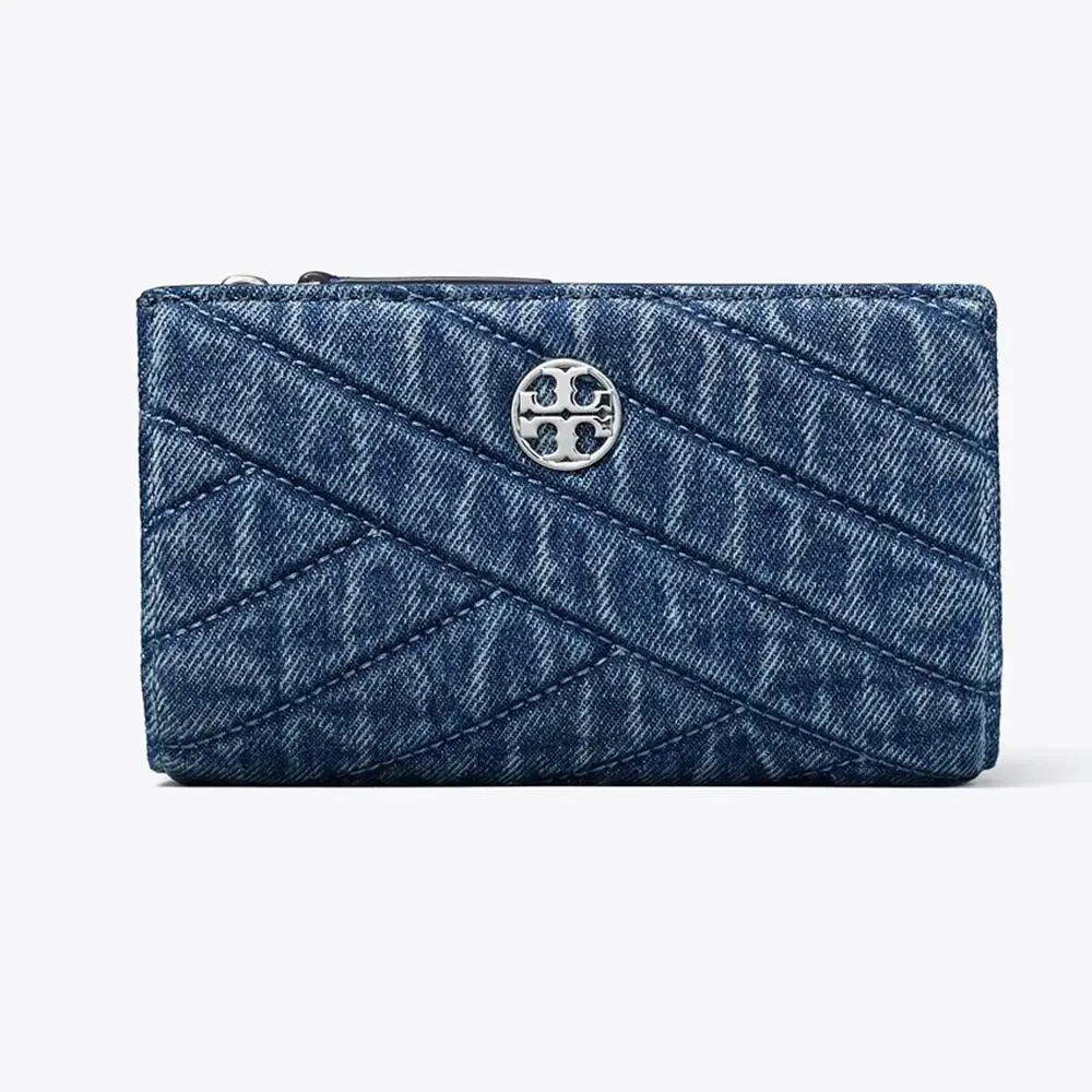 New‼️Tory Burch Willa Chevron Denim Medium Wallet 187364  Denim $250